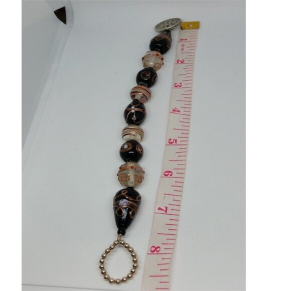 Dan Forth Artisan Designer Vintage Murano Style Art Glass Pewter Bracelet. - Picture 4 of 4